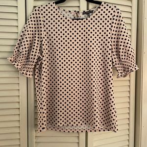 Adrianna Papell pink and black polka dot blouse size medium